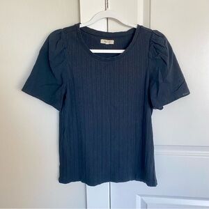 Madewell Cotton Blend Minimal Prep Ribbed Woven Flutter Short Sleeve Blouse
